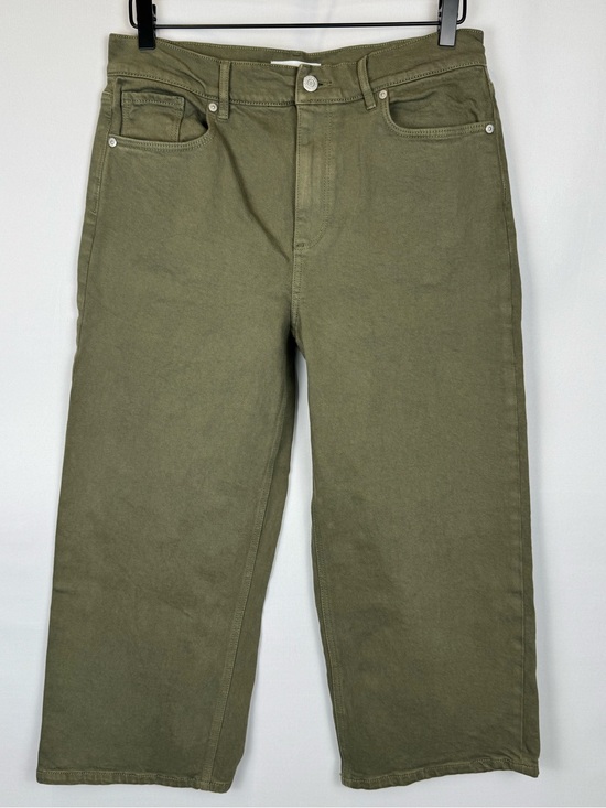 LOFT Denim - LOFT The Wide Leg Cropped Jeans Olive Green High Rise Cotton Blend Size 8